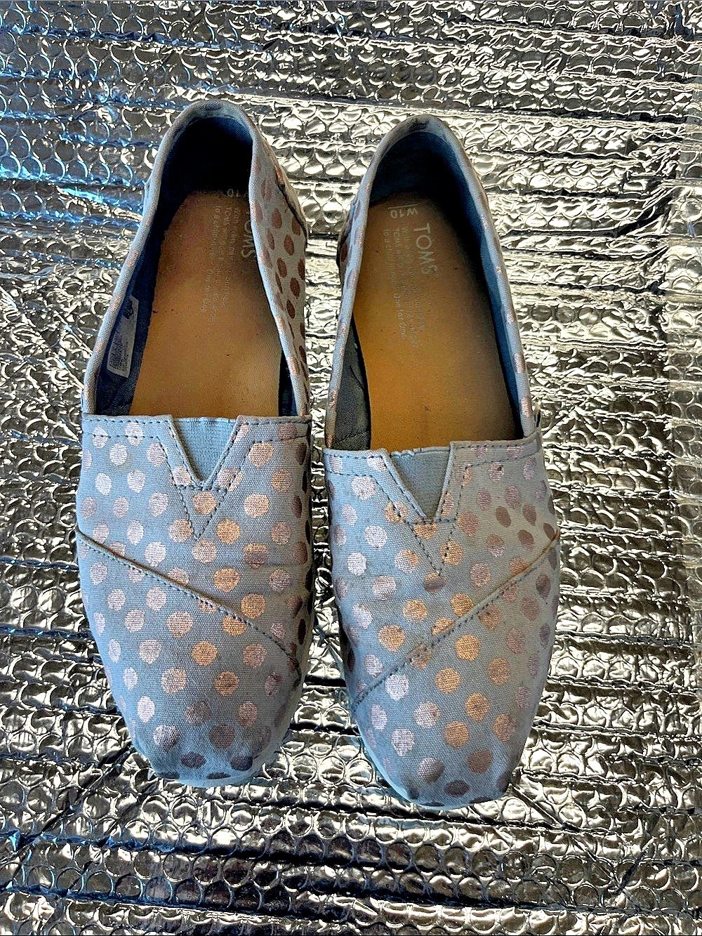TOMS Classic Alpargata Polka Dots Polka Dot Slip-On Sneakers Blue & Brown US 10